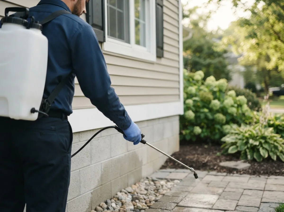 Pest control technician inspecting a home in Woodlake, TX